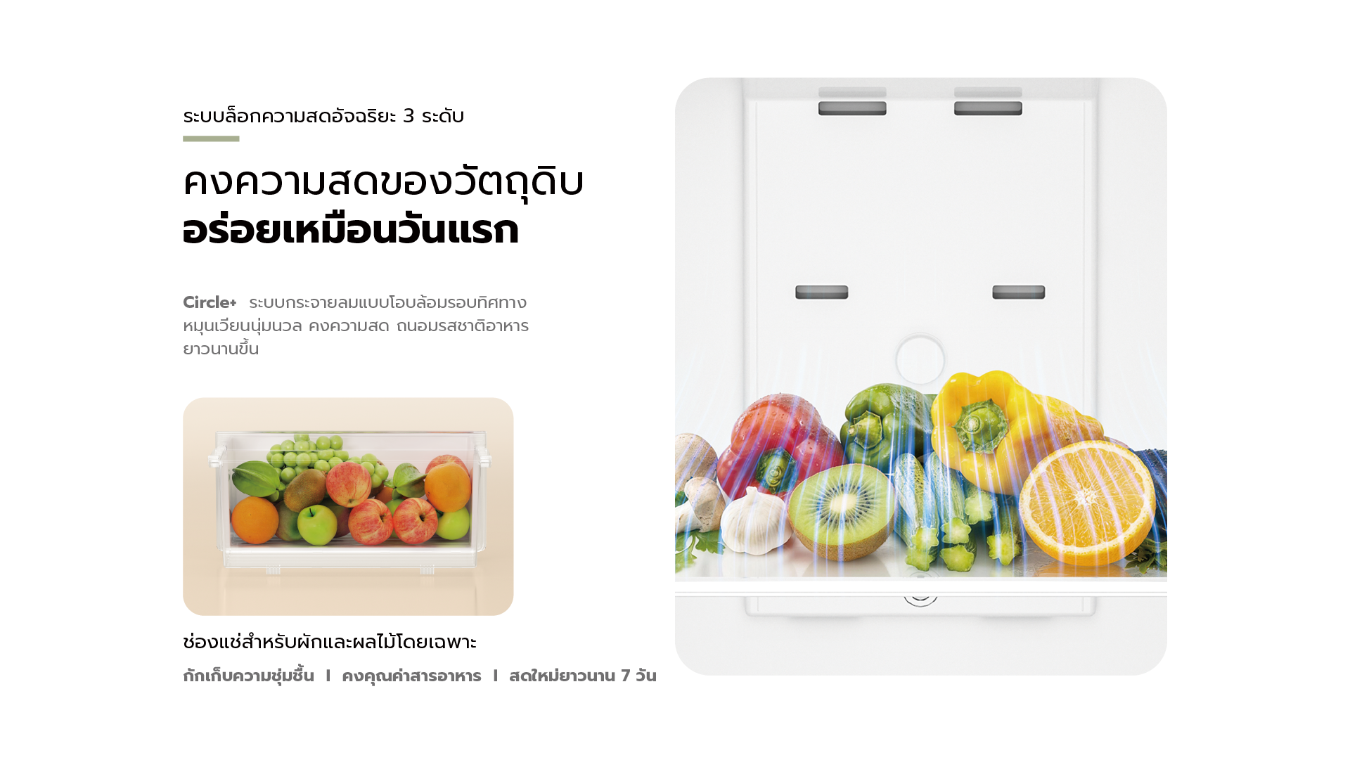 ให้ทุกวัตถุดิบสดอร่อยเหมือนวันแรก ระบบล็อกความสดอัจฉริยะ 3 ระดับ