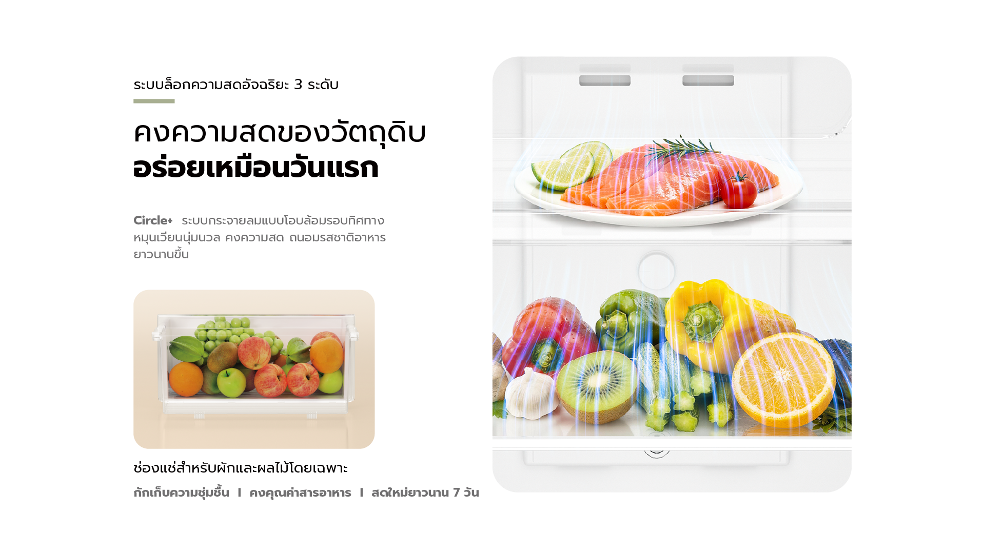 ให้ทุกวัตถุดิบสดอร่อยเหมือนวันแรก ระบบล็อกความสดอัจฉริยะ 3 ระดับ