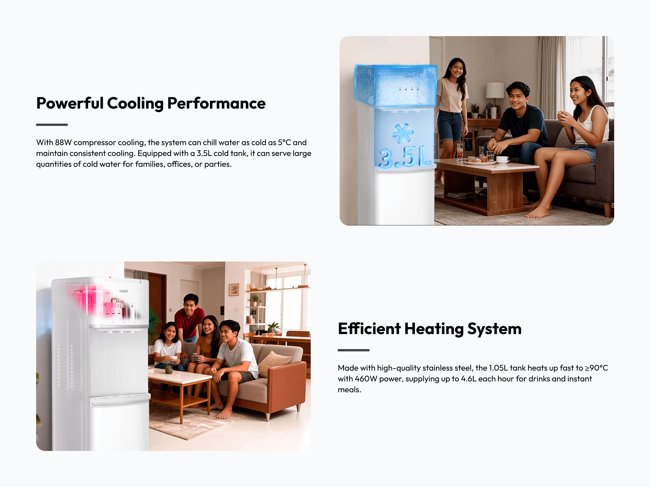 Candy bottom loading water dispenser, powerful cooling & efficient heating