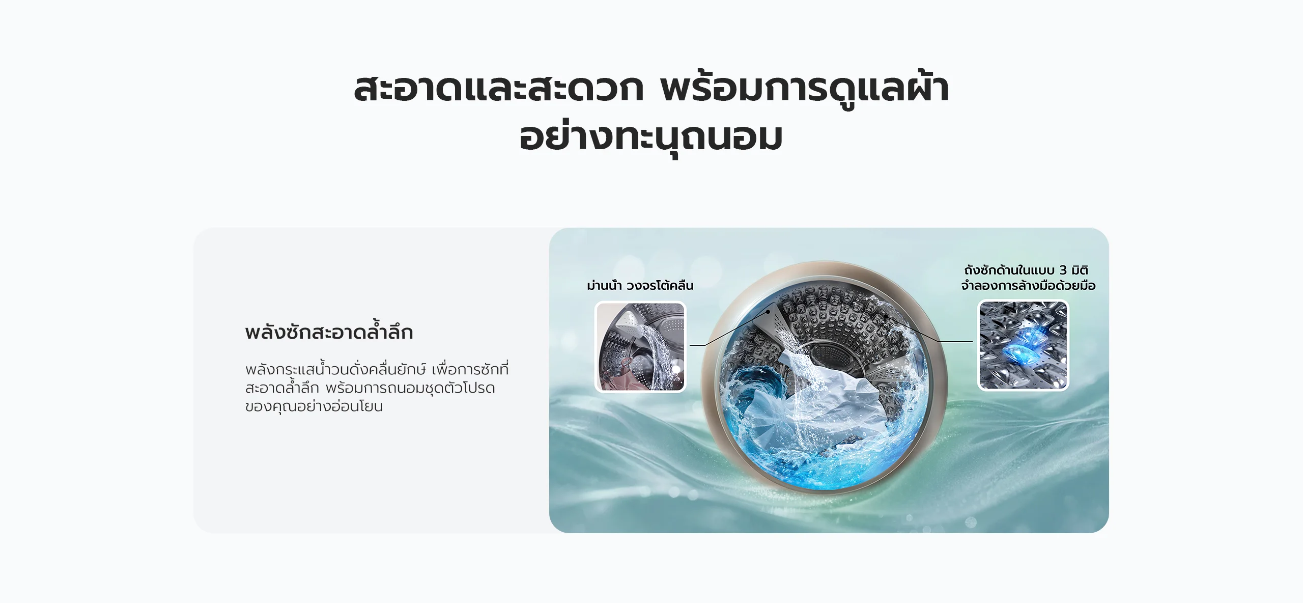 เครื่องซักผ้า candy พลังซักสะอาดล้ำลึก ม่านน้ำวงรโต้คลื่น และถังซักด้านในแบบ 3 มิติ จำลองการล้างมือ