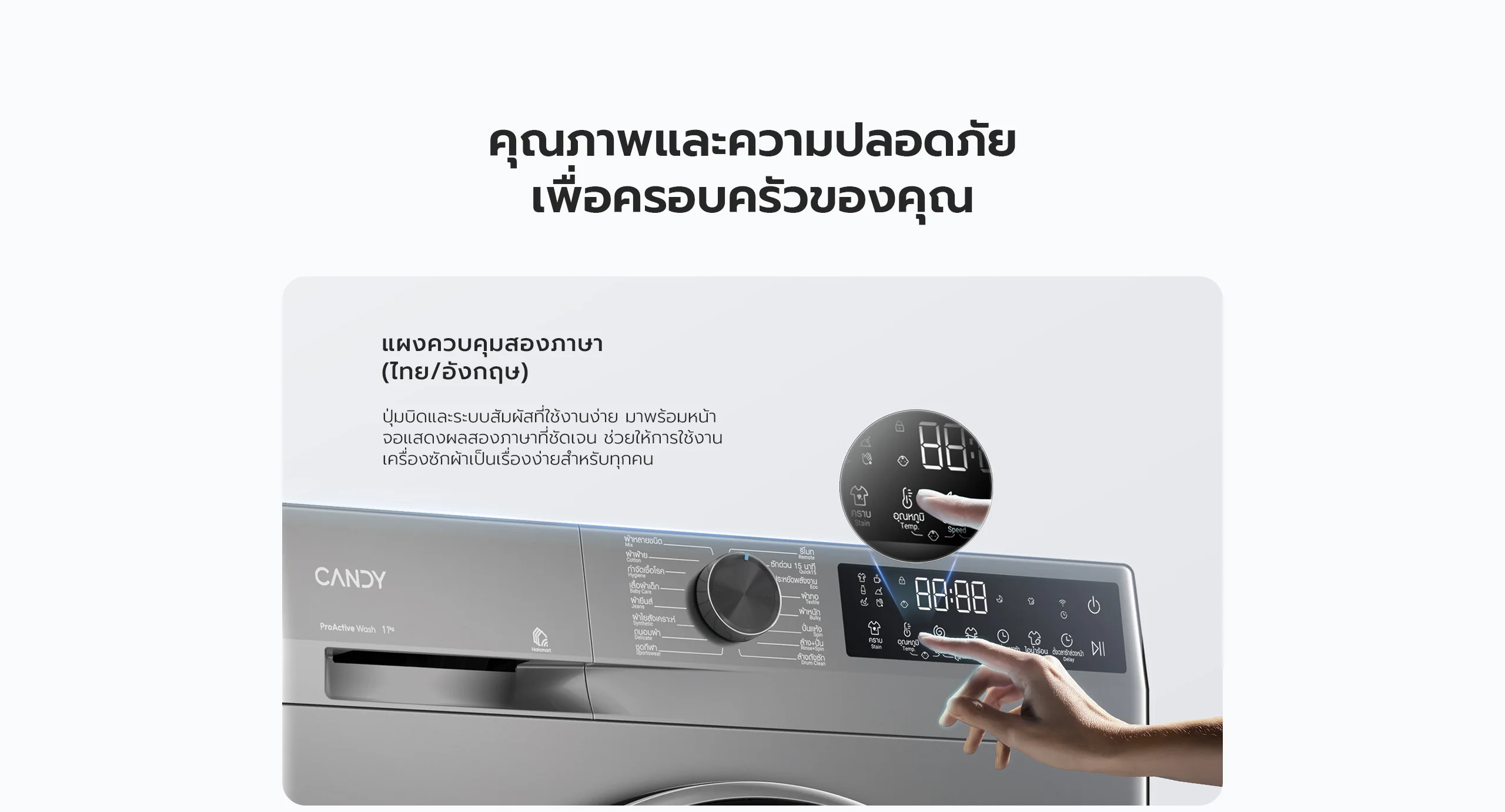เครื่องซักผ้า candy แผงควบคุมสองภาษา ไทย/อังกฤษ